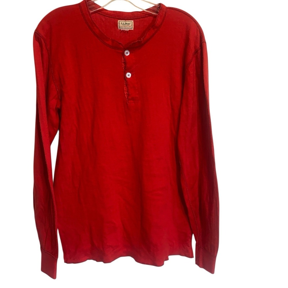 Vintage LL Bean River Driver's Red Mens S Henley Long Sleeve Shirt Made in USA